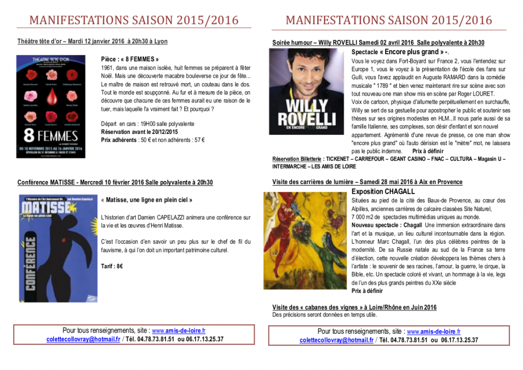 MANIFESTATIONS SAISON 2015 2016