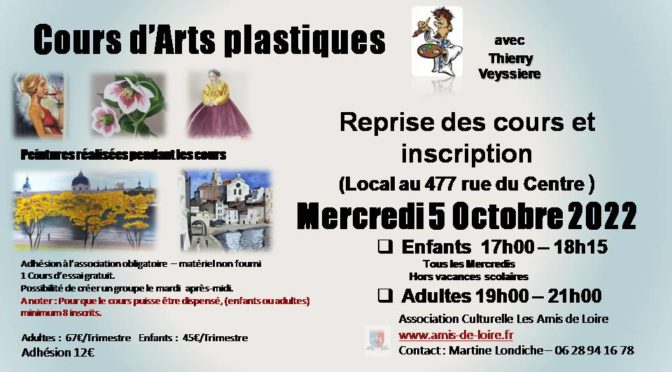 Les cours d’arts plastiques reprennent le mercredi 05 octobre .